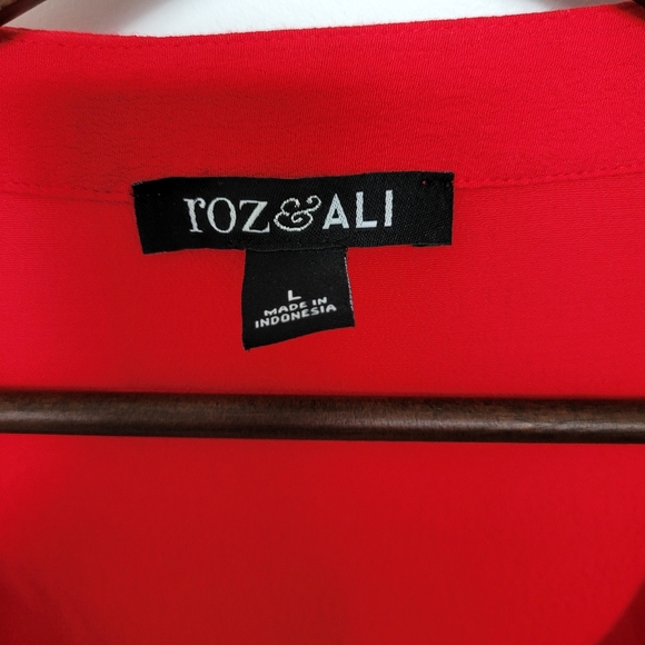 Roz & Ali Long Sleeved Button Detail Sheer Rayon Red Blouse Size L - Picture 4 of 7